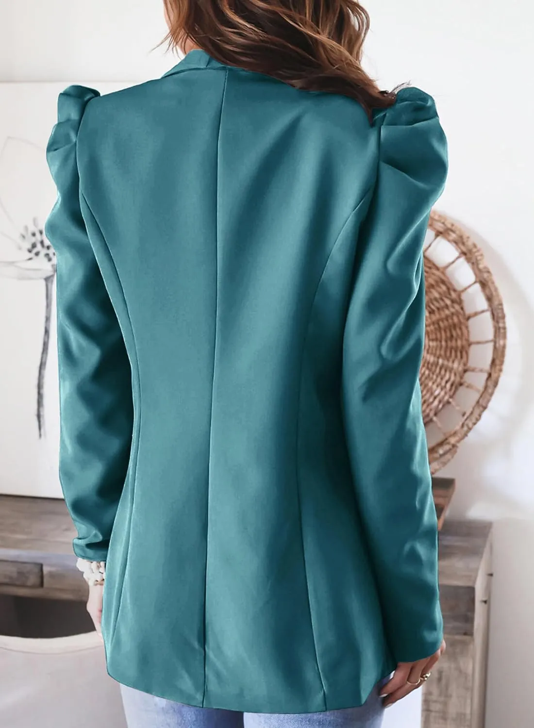 KIRUNDO Women's 2025 Spring Fall Casual Blazers Puff Sleeve Lapel Open Front Work Suit Office Blazer Jackets with Pockets