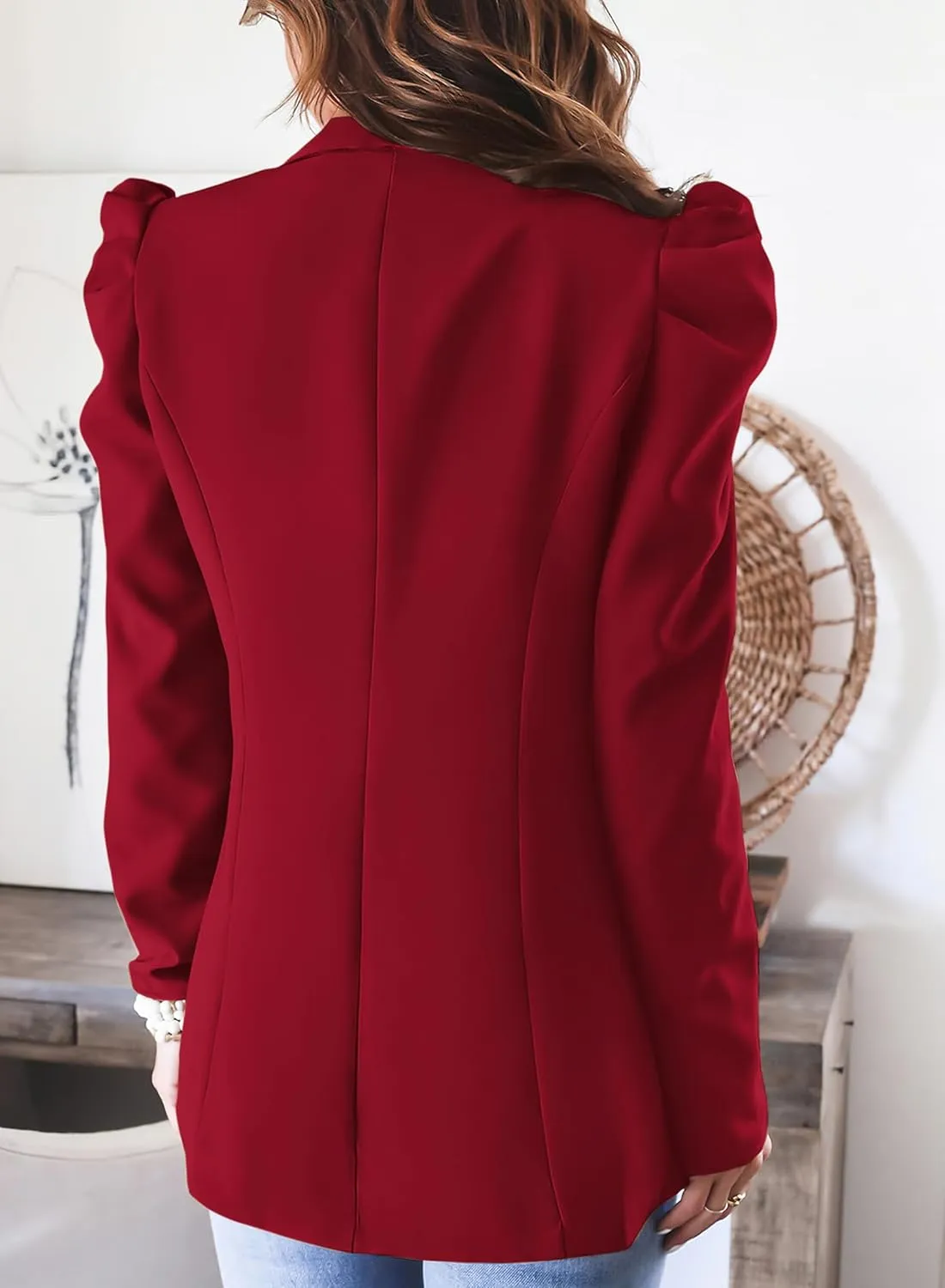 KIRUNDO Women's 2025 Spring Fall Casual Blazers Puff Sleeve Lapel Open Front Work Suit Office Blazer Jackets with Pockets
