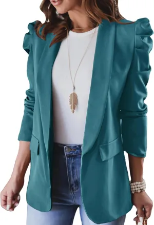 KIRUNDO Women's 2025 Spring Fall Casual Blazers Puff Sleeve Lapel Open Front Work Suit Office Blazer Jackets with Pockets