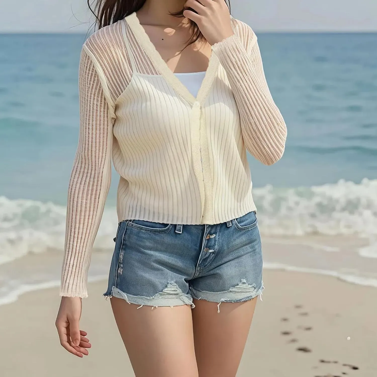 Knit Summer Cardigan Women with Button Front, Simple Fashion Casual Office Daily