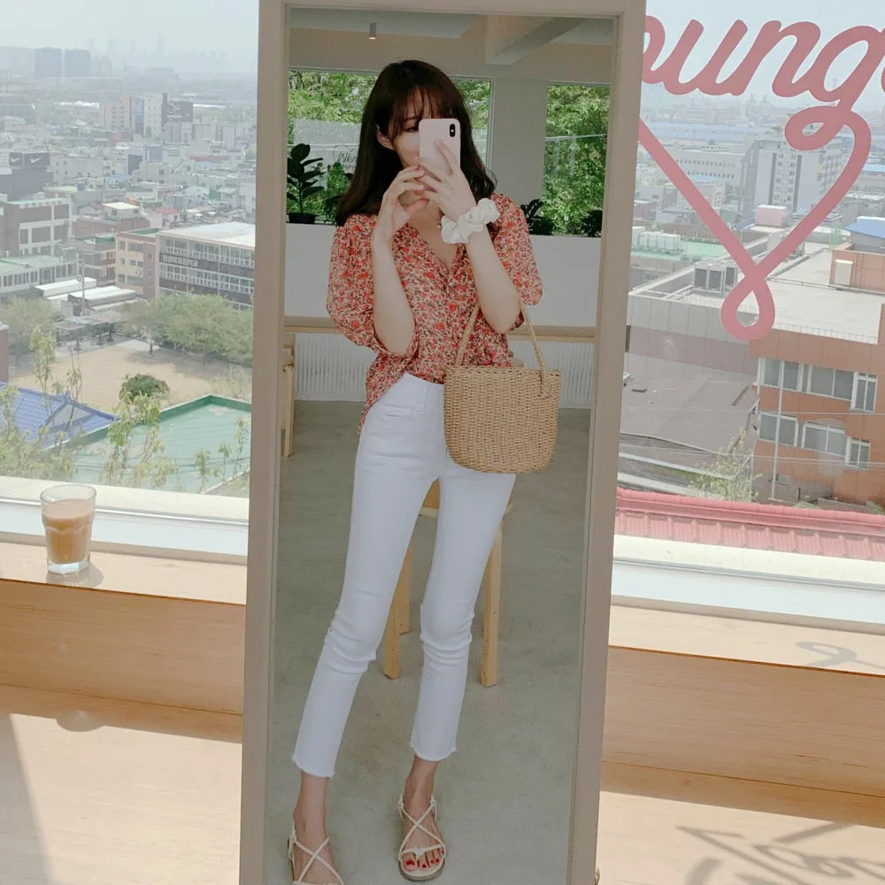 [Korean Style] 2 Colors Floral Casual  Blouses