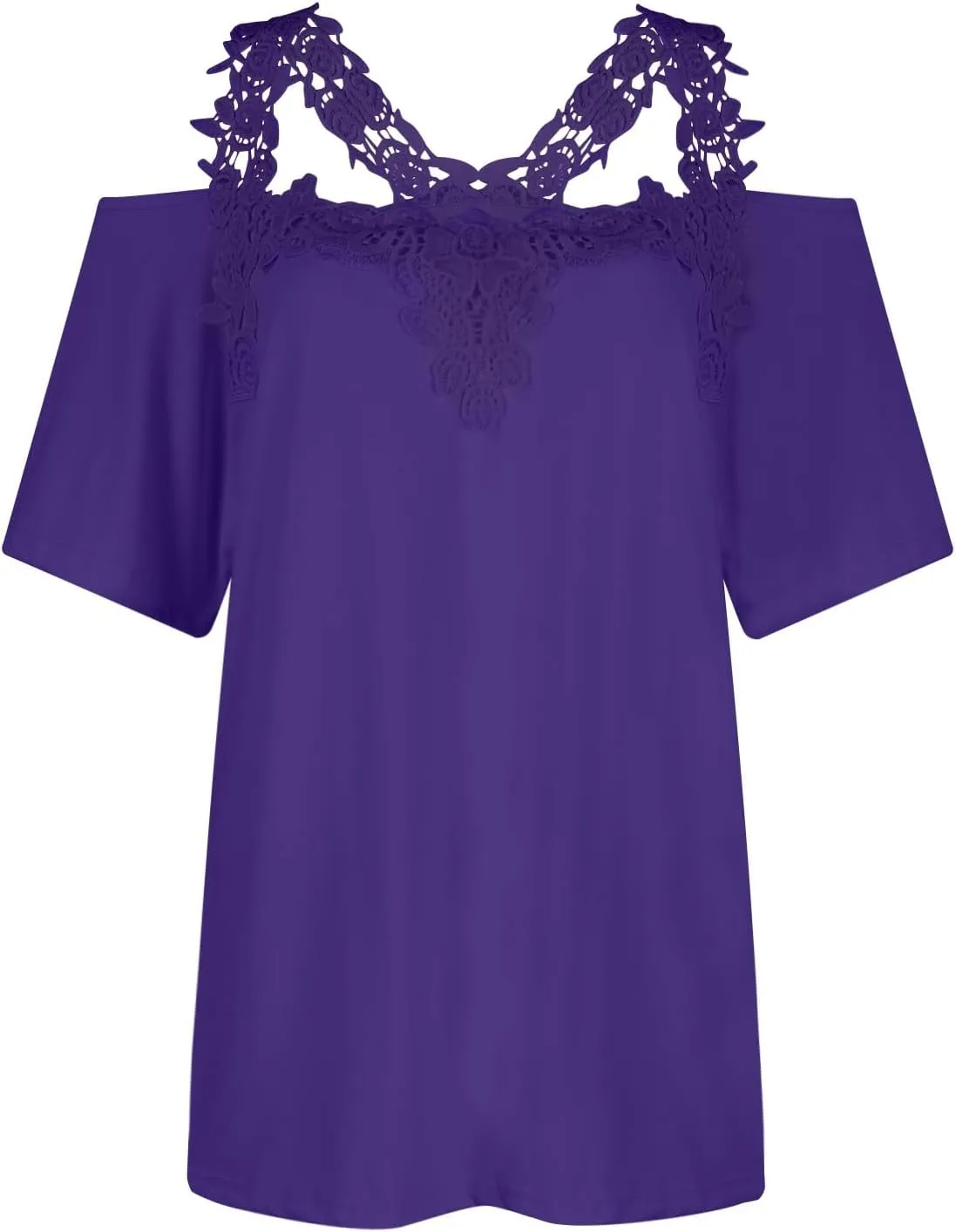 Lace Crochet Camisole Tops for Women Summer Cold Shoulder Short Sleeve V Neck T Shirts Casual Sexy Elegant Blouses