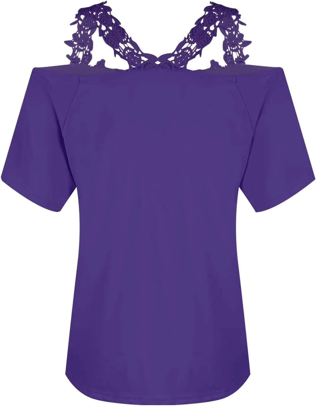 Lace Crochet Camisole Tops for Women Summer Cold Shoulder Short Sleeve V Neck T Shirts Casual Sexy Elegant Blouses