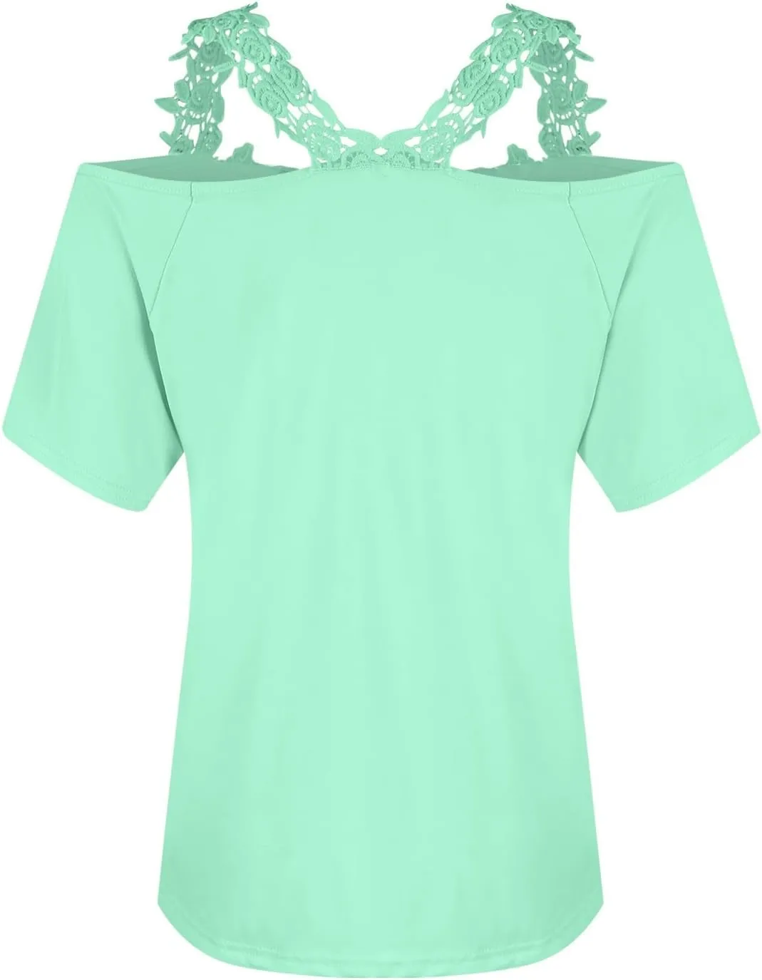 Lace Crochet Camisole Tops for Women Summer Cold Shoulder Short Sleeve V Neck T Shirts Casual Sexy Elegant Blouses