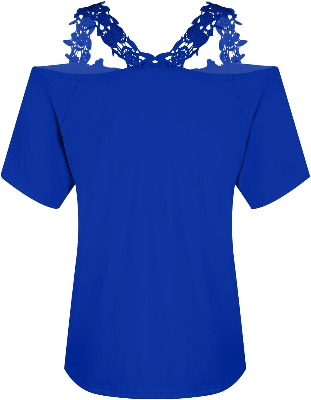 Lace Crochet Camisole Tops for Women Summer Cold Shoulder Short Sleeve V Neck T Shirts Casual Sexy Elegant Blouses