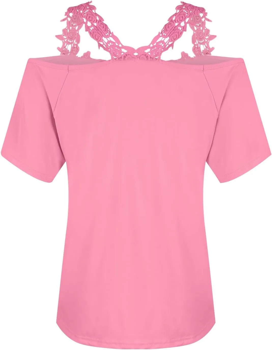 Lace Crochet Camisole Tops for Women Summer Cold Shoulder Short Sleeve V Neck T Shirts Casual Sexy Elegant Blouses
