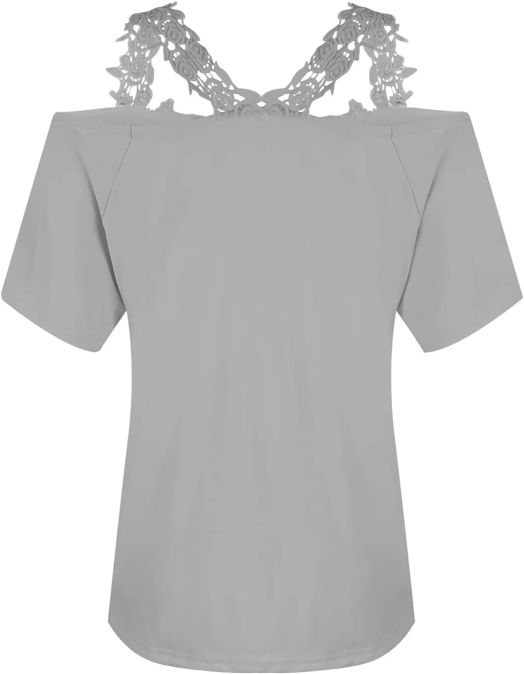 Lace Crochet Camisole Tops for Women Summer Cold Shoulder Short Sleeve V Neck T Shirts Casual Sexy Elegant Blouses