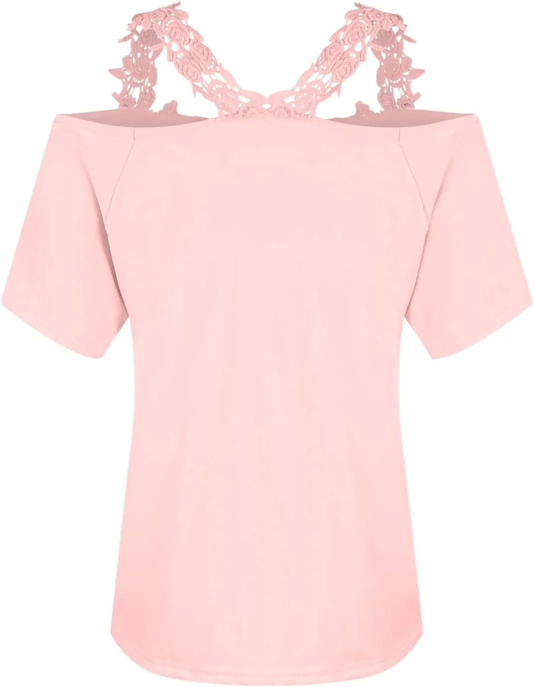 Lace Crochet Camisole Tops for Women Summer Cold Shoulder Short Sleeve V Neck T Shirts Casual Sexy Elegant Blouses