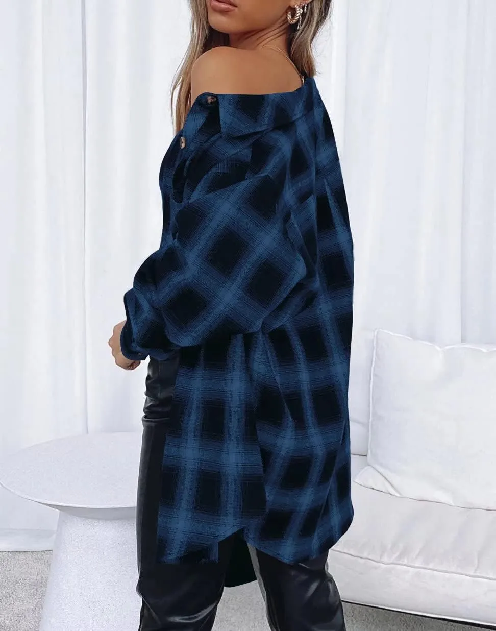 Lacozy Womens Buffalo Plaid Flannel Shirt Long Sleeve Collar Button Down Blouses Tops