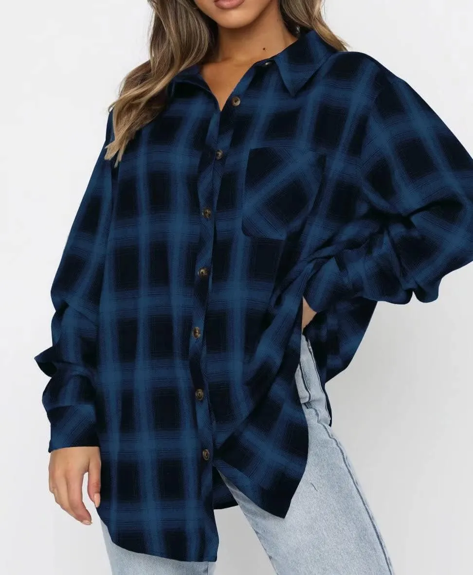 Lacozy Womens Buffalo Plaid Flannel Shirt Long Sleeve Collar Button Down Blouses Tops