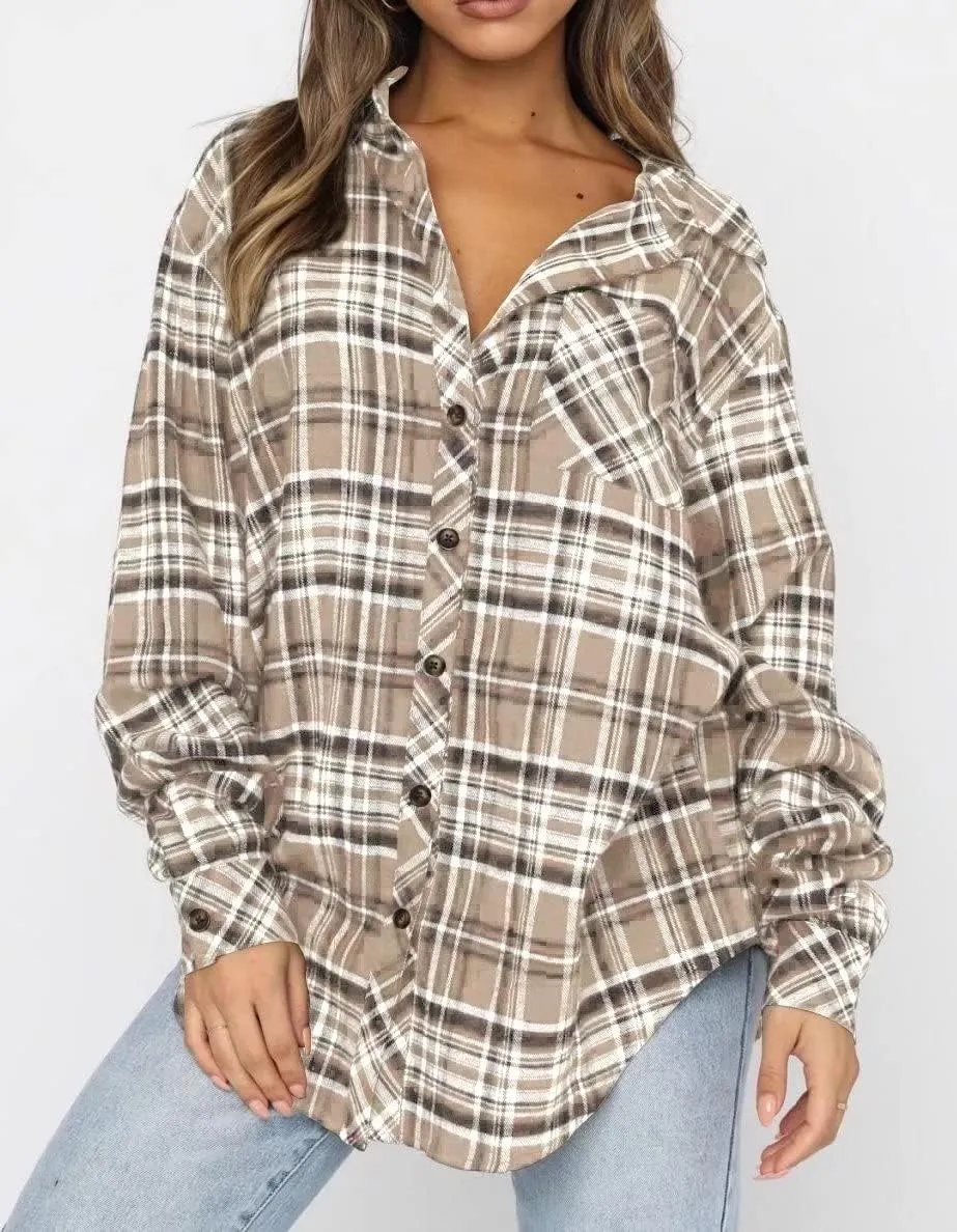 Lacozy Womens Buffalo Plaid Flannel Shirt Long Sleeve Collar Button Down Blouses Tops