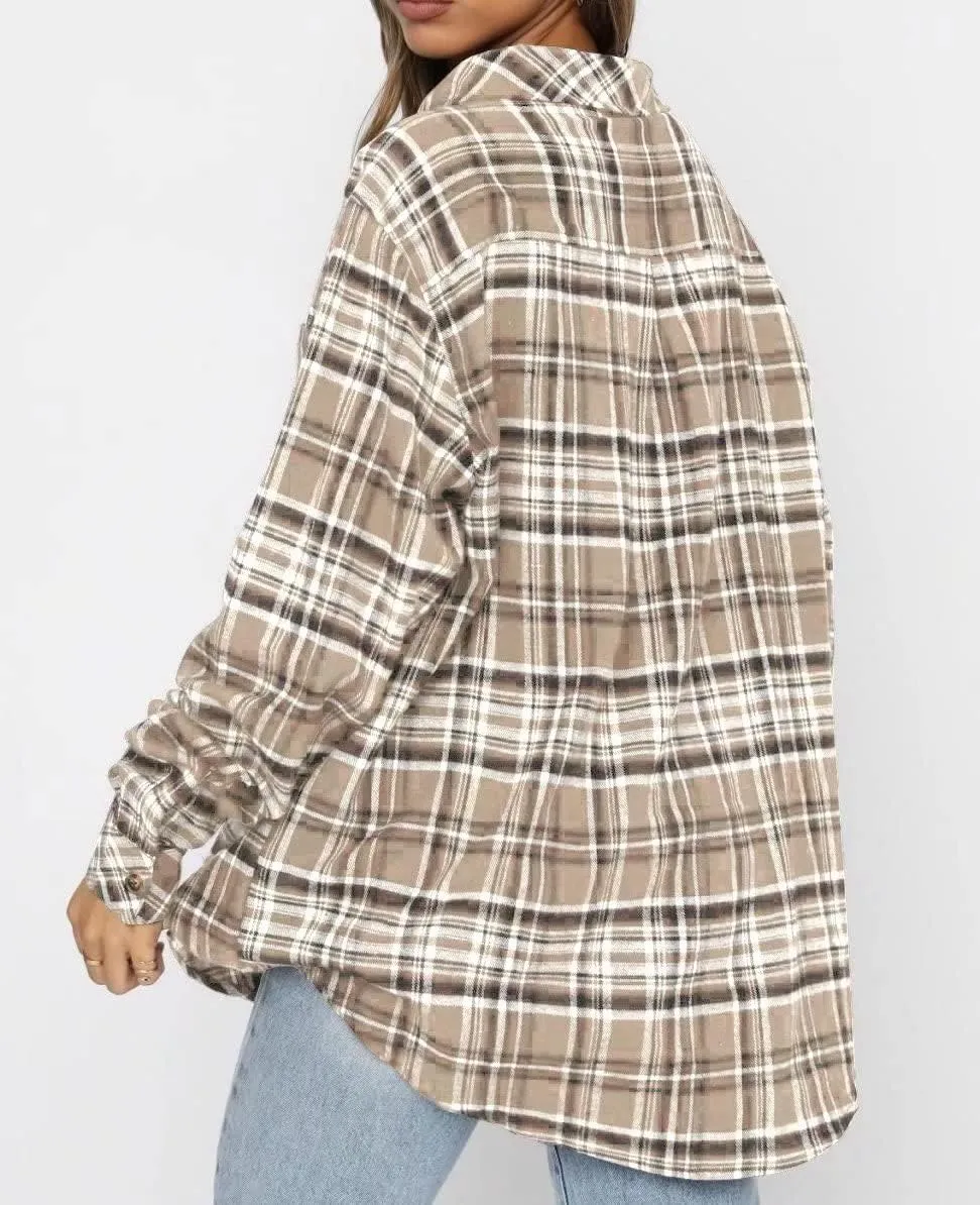 Lacozy Womens Buffalo Plaid Flannel Shirt Long Sleeve Collar Button Down Blouses Tops