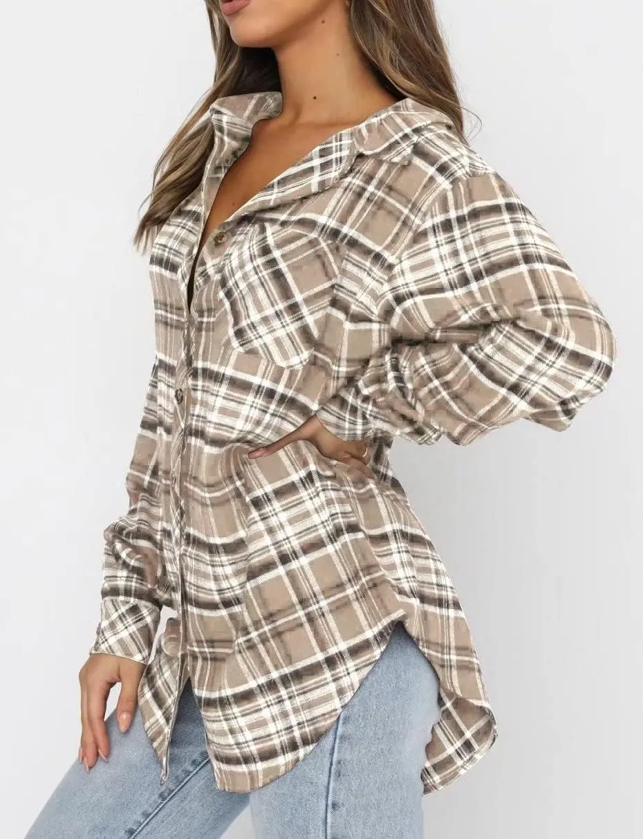 Lacozy Womens Buffalo Plaid Flannel Shirt Long Sleeve Collar Button Down Blouses Tops