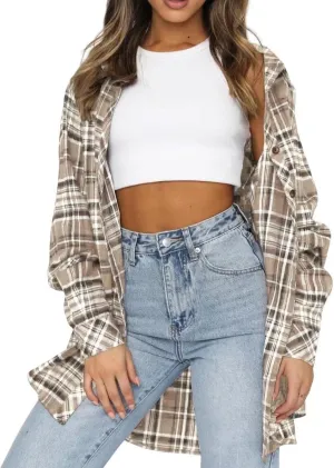 Lacozy Womens Buffalo Plaid Flannel Shirt Long Sleeve Collar Button Down Blouses Tops