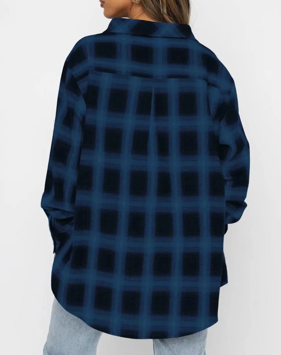 Lacozy Womens Buffalo Plaid Flannel Shirt Long Sleeve Collar Button Down Blouses Tops