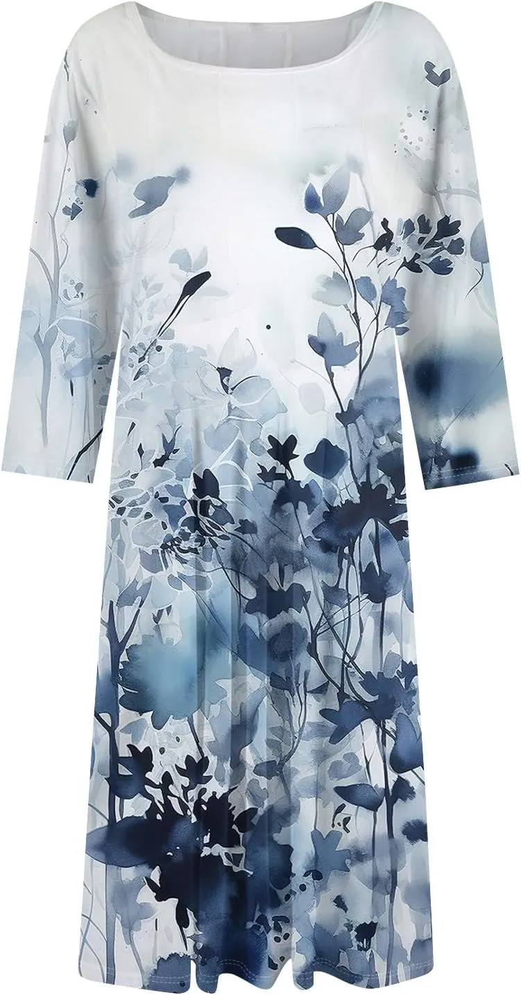 Ladies Floral Lightweight Dress Midi Breathable Beachwear Sleevelesss Vacation A-Line Weddings Pockets, Fashion Dresses