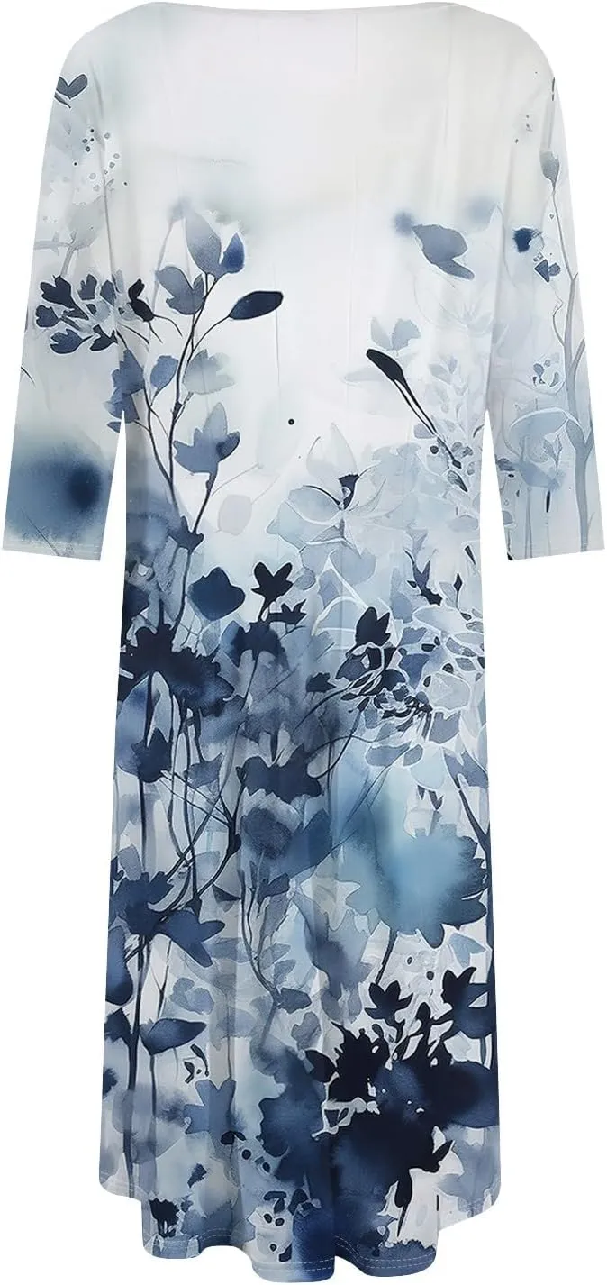 Ladies Floral Lightweight Dress Midi Breathable Beachwear Sleevelesss Vacation A-Line Weddings Pockets, Fashion Dresses