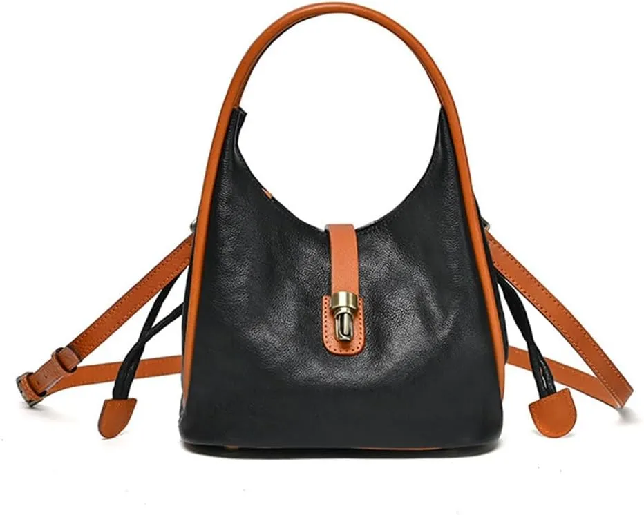 Ladies Handbag Retro Large Capacity Shoulder Crossbody Layer Cowhide Bucket Bag