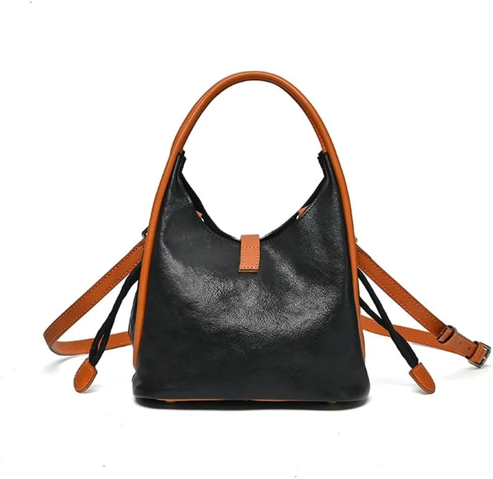 Ladies Handbag Retro Large Capacity Shoulder Crossbody Layer Cowhide Bucket Bag