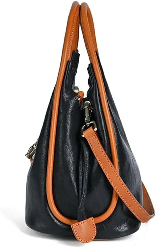 Ladies Handbag Retro Large Capacity Shoulder Crossbody Layer Cowhide Bucket Bag