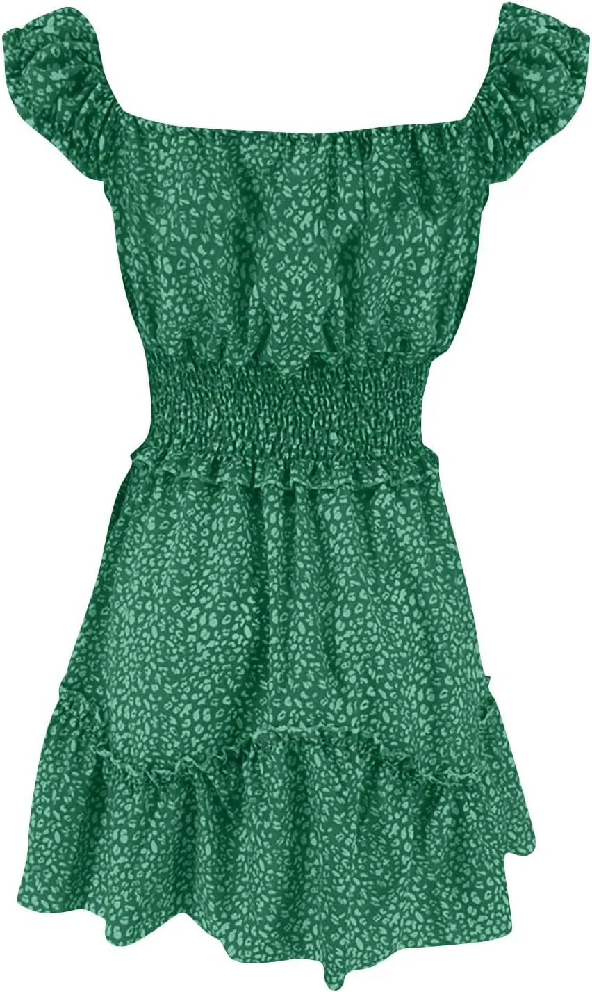Ladies Sexy Floral Dresses Ruffle Summer Mini Loose Fit 2025 Short Sleeve Beach Daily Sundress with Tie Party Dress