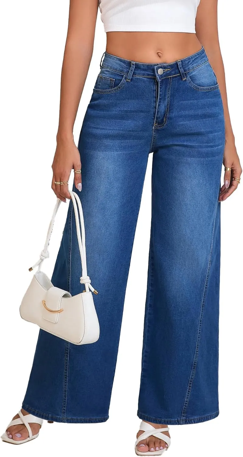 LaiyiVic Wide Leg Jeans for Women High Waisted Stretchy Straight Pants Leg Boyfriend Baggy Jeans