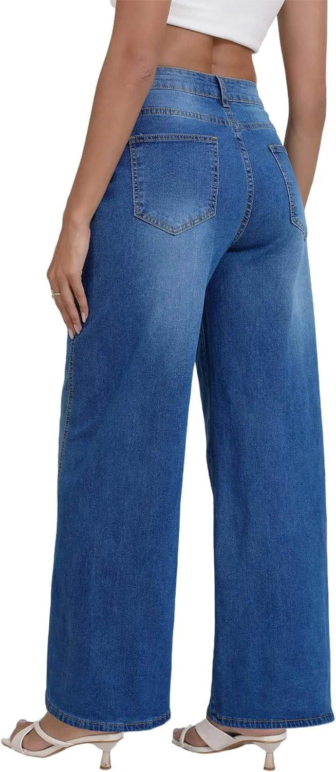 LaiyiVic Wide Leg Jeans for Women High Waisted Stretchy Straight Pants Leg Boyfriend Baggy Jeans
