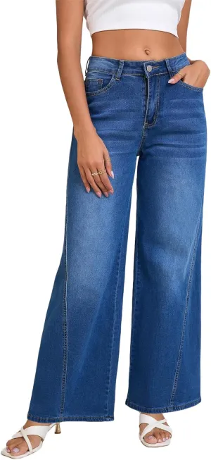LaiyiVic Wide Leg Jeans for Women High Waisted Stretchy Straight Pants Leg Boyfriend Baggy Jeans