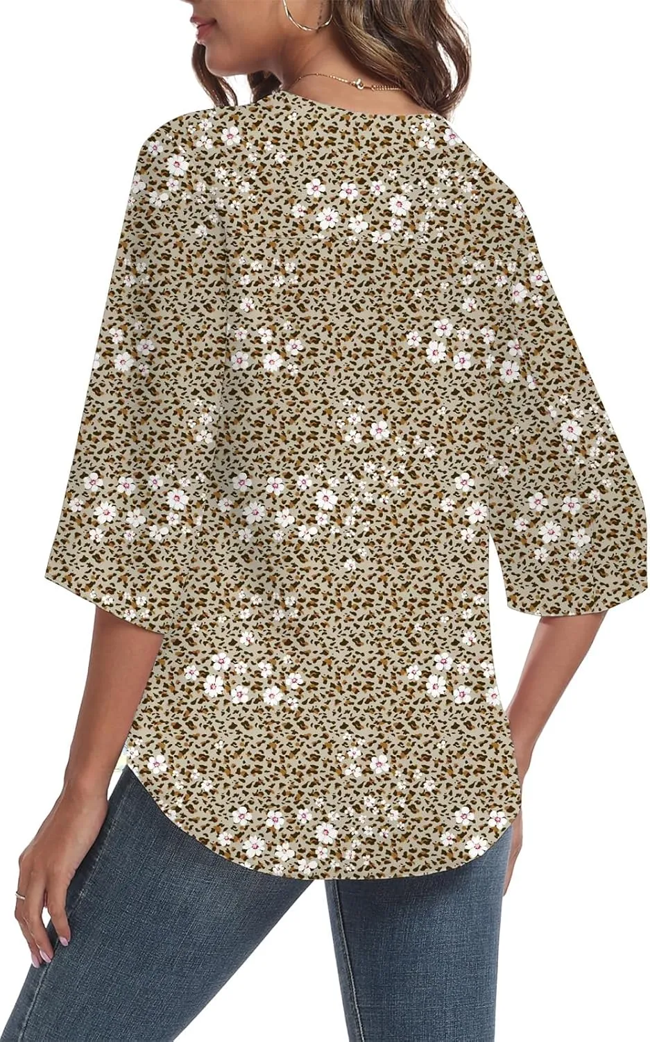 LAOLASI Womens Summer Chiffon Blouses 3/4 Sleeve V Neck Casual Loose Work Tops for Leggings 2025 Flowy Dressy Tshirts