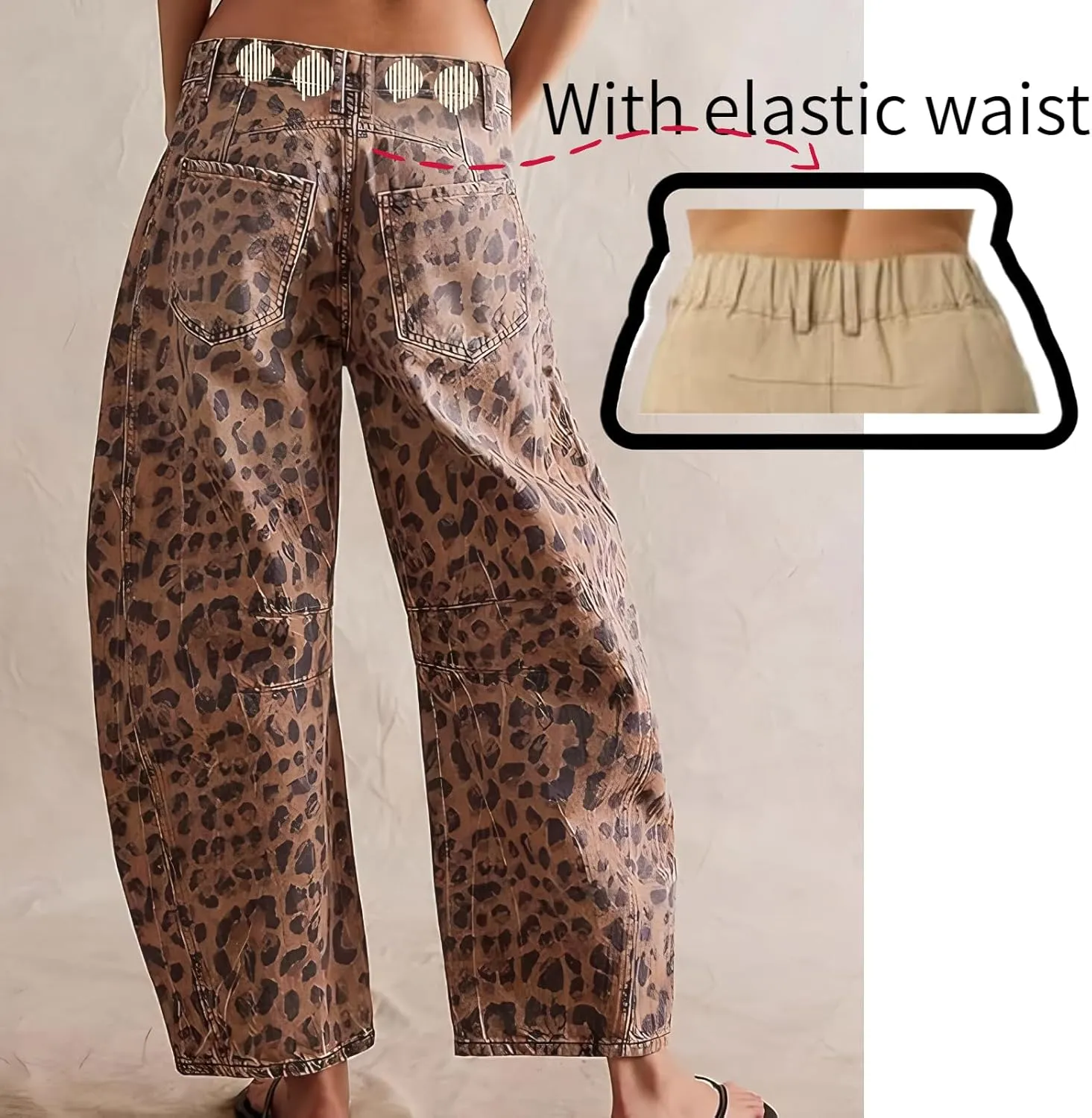 Leopard Pants Women Barrel Baggy Y2k Boyfriend Jeans Cheetah Print Jeans Mid Rise Embroidered Jean