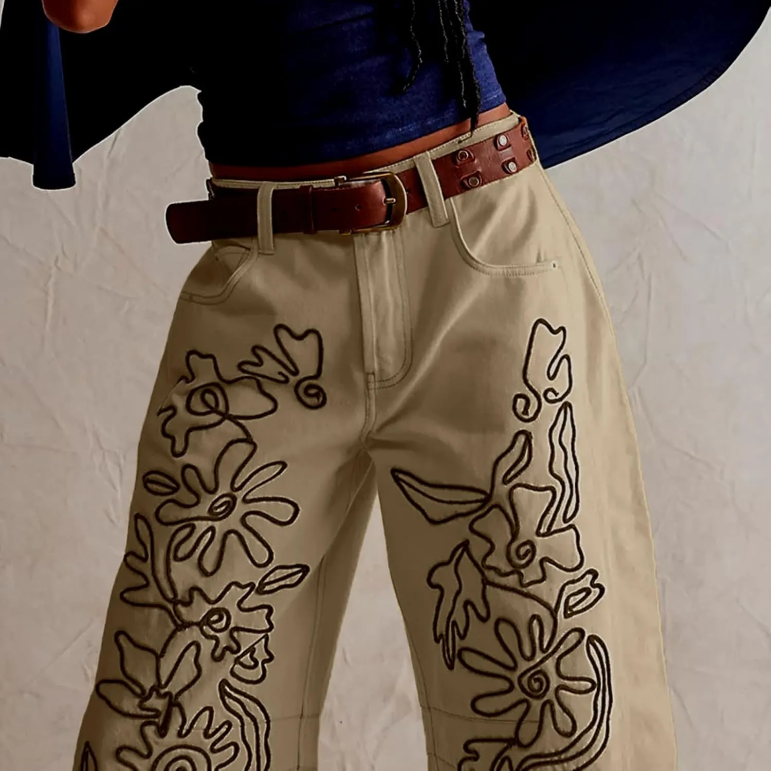 Leopard Pants Women Barrel Baggy Y2k Boyfriend Jeans Cheetah Print Jeans Mid Rise Embroidered Jean