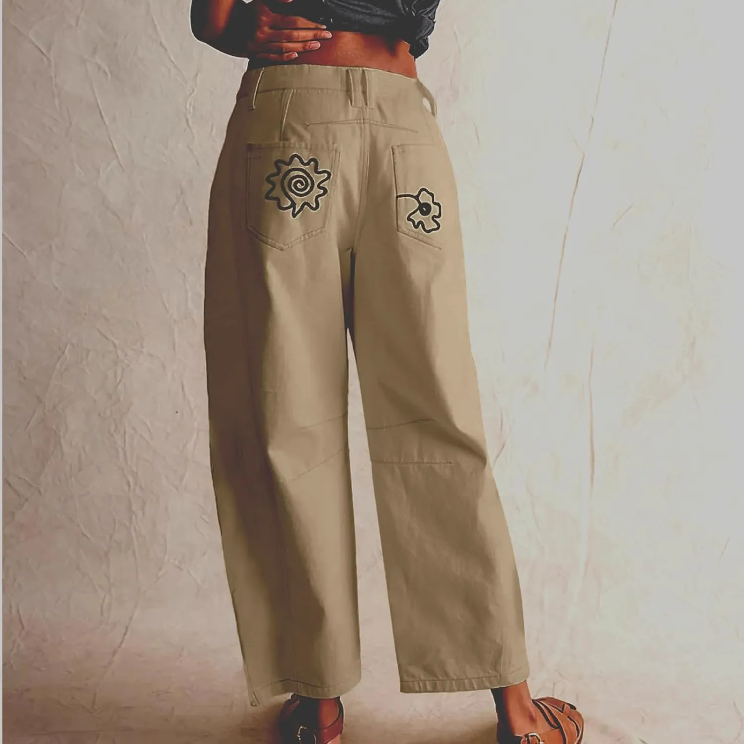 Leopard Pants Women Barrel Baggy Y2k Boyfriend Jeans Cheetah Print Jeans Mid Rise Embroidered Jean