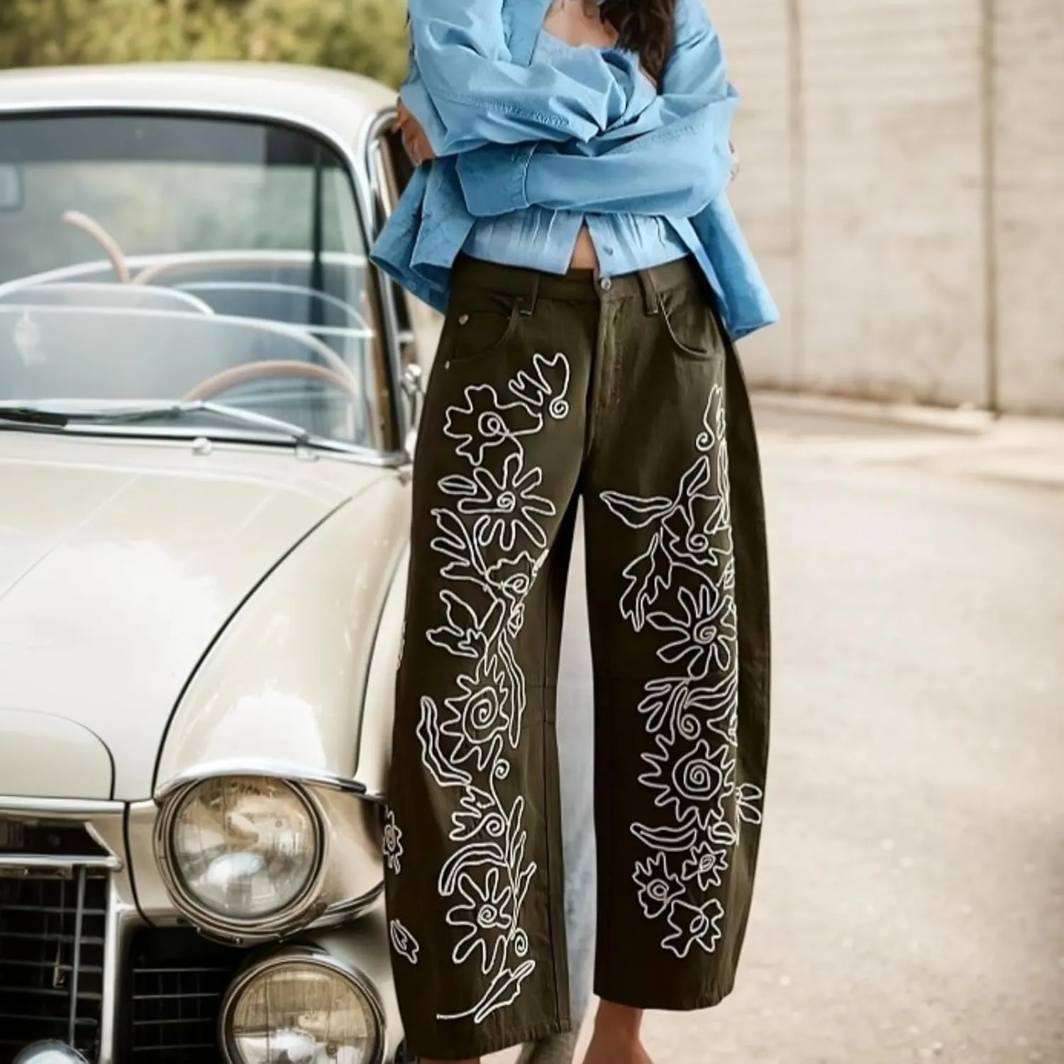 Leopard Pants Women Barrel Baggy Y2k Boyfriend Jeans Cheetah Print Jeans Mid Rise Embroidered Jean