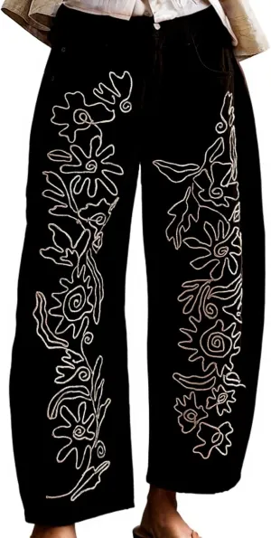 Leopard Pants Women Barrel Baggy Y2k Boyfriend Jeans Cheetah Print Jeans Mid Rise Embroidered Jean