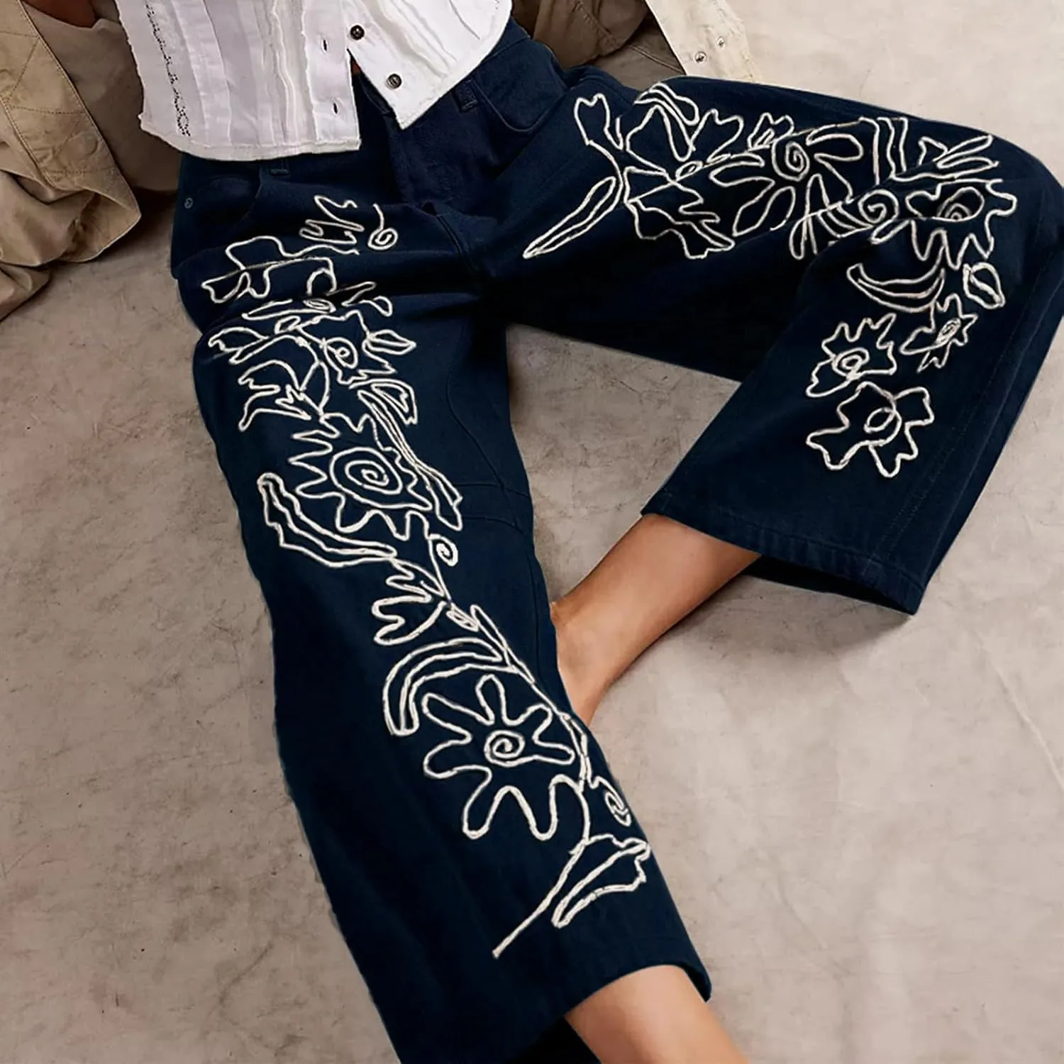Leopard Pants Women Barrel Baggy Y2k Boyfriend Jeans Cheetah Print Jeans Mid Rise Embroidered Jean