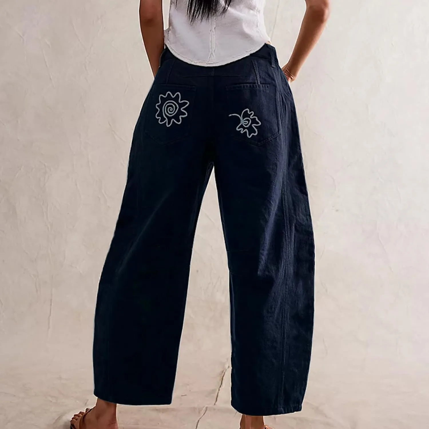 Leopard Pants Women Barrel Baggy Y2k Boyfriend Jeans Cheetah Print Jeans Mid Rise Embroidered Jean
