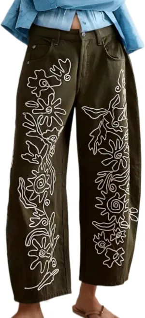 Leopard Pants Women Barrel Baggy Y2k Boyfriend Jeans Cheetah Print Jeans Mid Rise Embroidered Jean