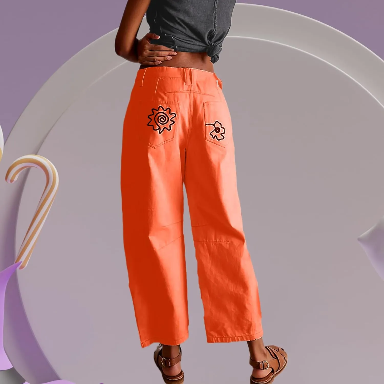 Leopard Pants Women Barrel Baggy Y2k Boyfriend Jeans Cheetah Print Jeans Mid Rise Embroidered Jean