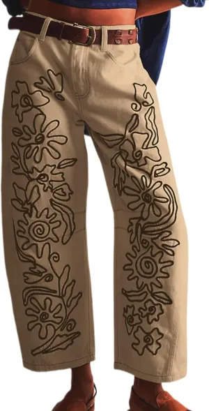 Leopard Pants Women Barrel Baggy Y2k Boyfriend Jeans Cheetah Print Jeans Mid Rise Embroidered Jean
