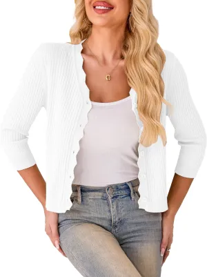 LIENRIDY Women's Cropped Cardigan Shrugs 3/4 Sleeve Button Down Ribbed Knit Sweater
