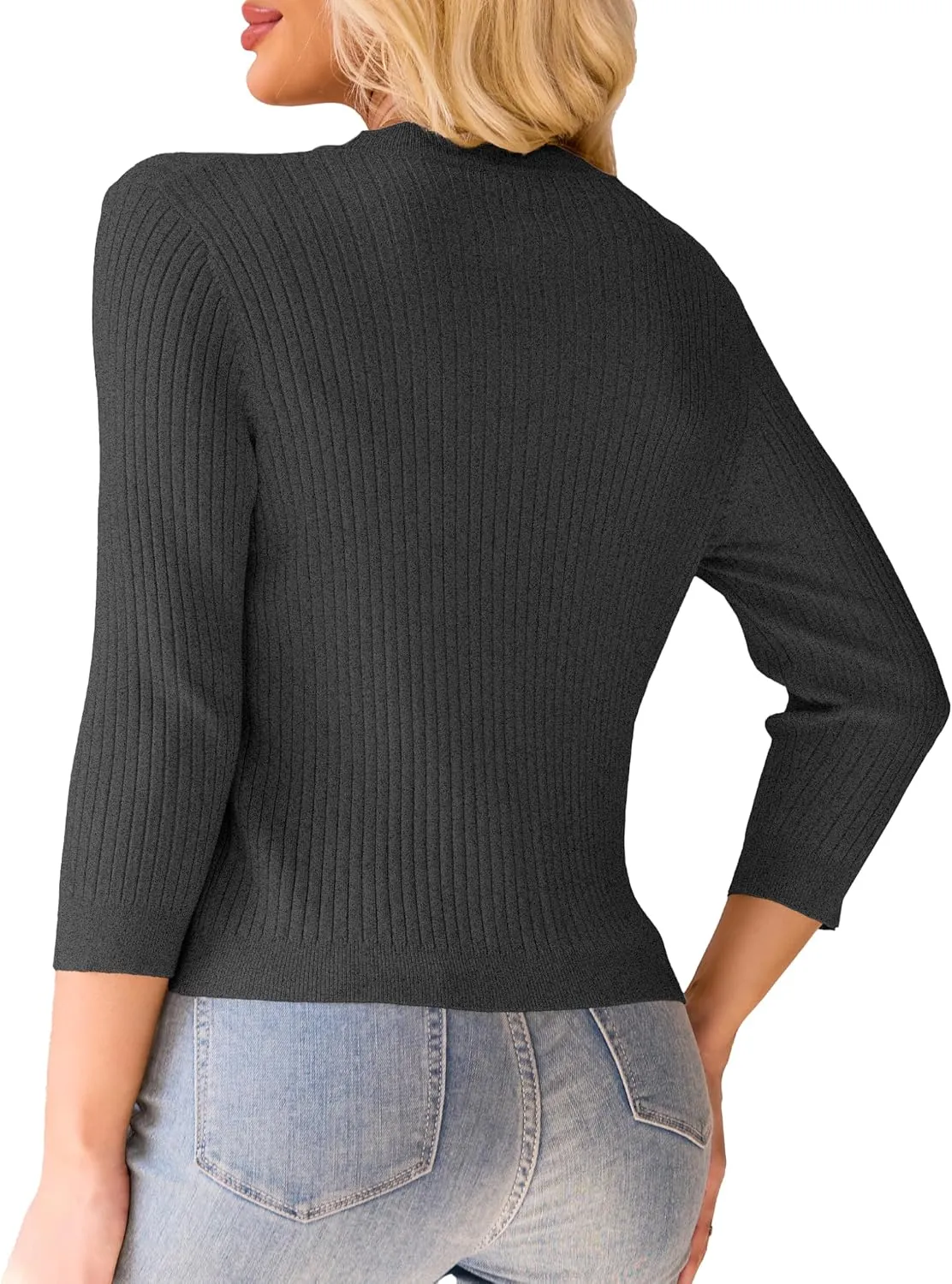 LIENRIDY Women's Cropped Cardigan Shrugs 3/4 Sleeve Button Down Ribbed Knit Sweater