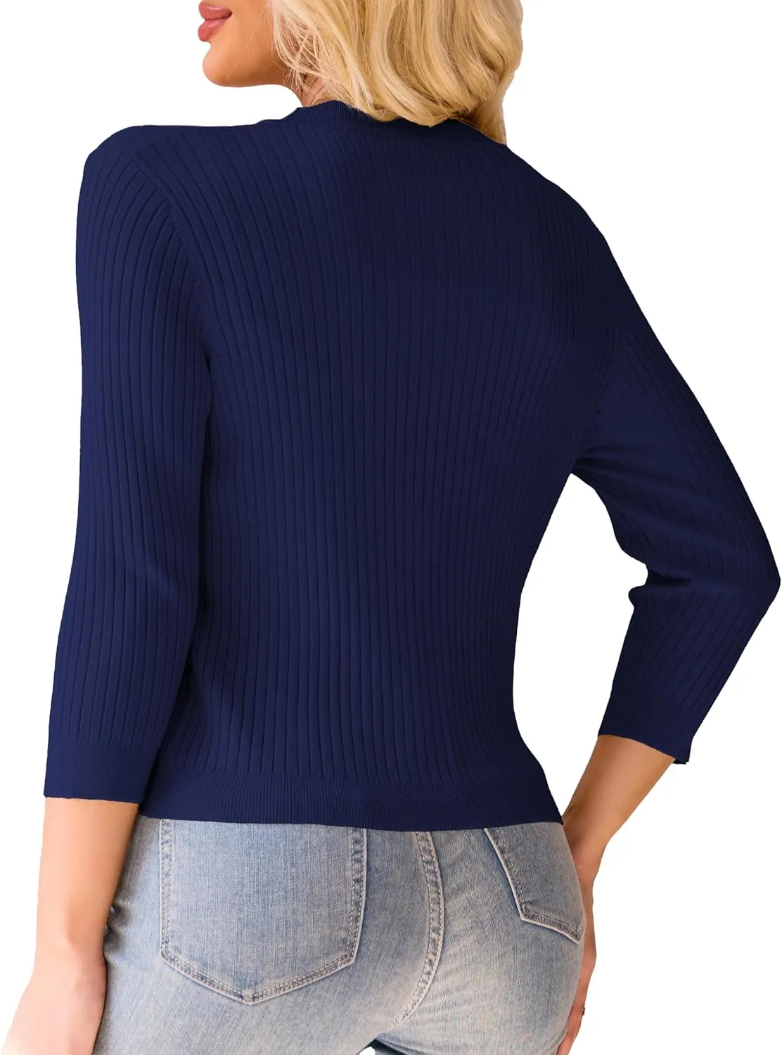 LIENRIDY Women's Cropped Cardigan Shrugs 3/4 Sleeve Button Down Ribbed Knit Sweater