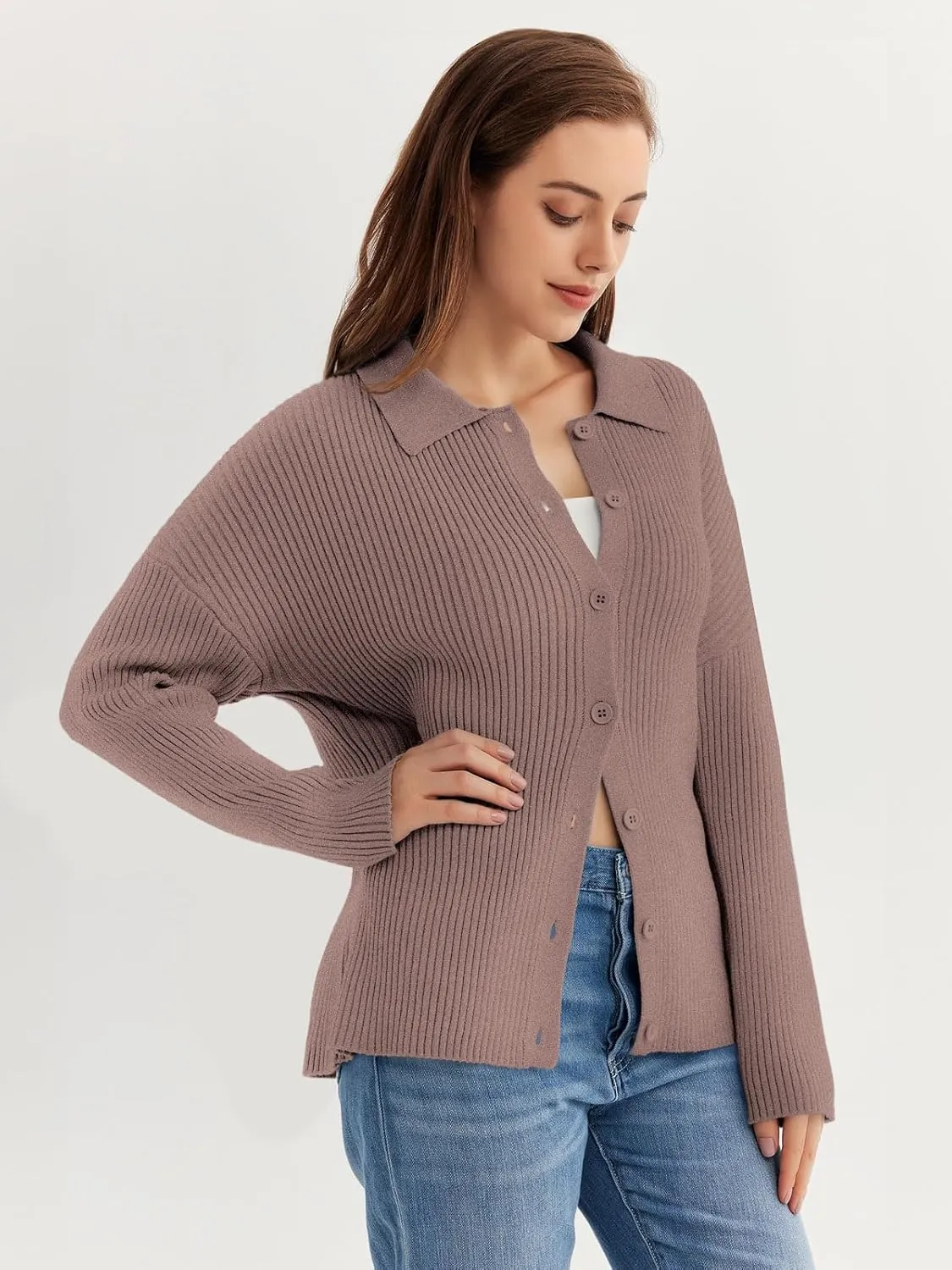 LILLUSORY Women's Cardigan 2023 Long Sleeve Button Down Sweater Shirts Lightweight Collared Loose Cozy Knit Tops
