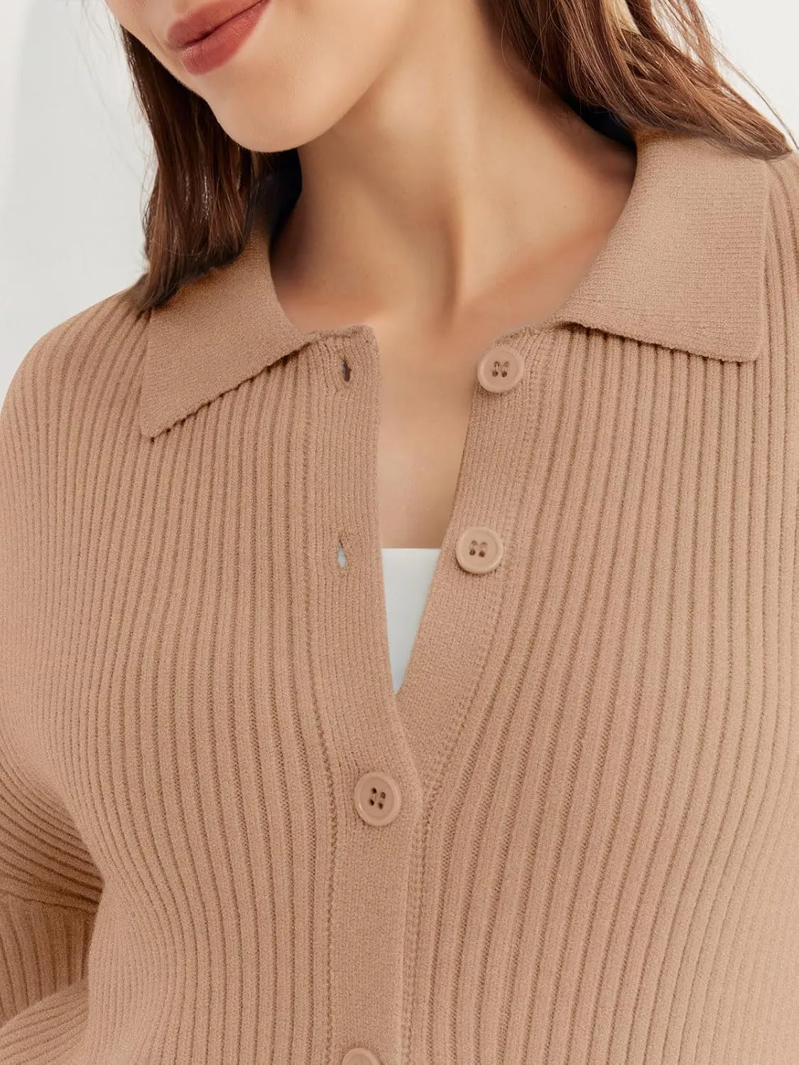 LILLUSORY Women's Cardigan 2023 Long Sleeve Button Down Sweater Shirts Lightweight Collared Loose Cozy Knit Tops