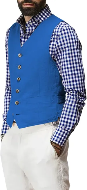 Linen Men's Vest Beach Wedding Waistcoat Summer Casual Suit Vests Groomsmen Dress Top