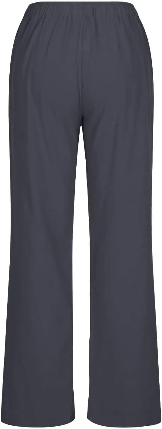 Linen Pants Women's Summer Wide Leg Pants Drawstring Elastic Waist Pants High Waisted Lounge Pants Beach Trousers