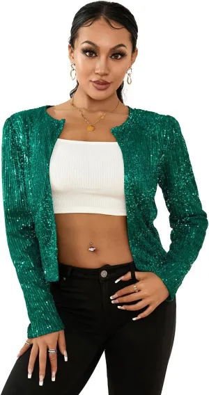 lisenraIn Women Sequin Jacket Lightweight Open Front Shiny Blazer Party Night Concert Long Sleeve Sparkly Cardigan Shrug