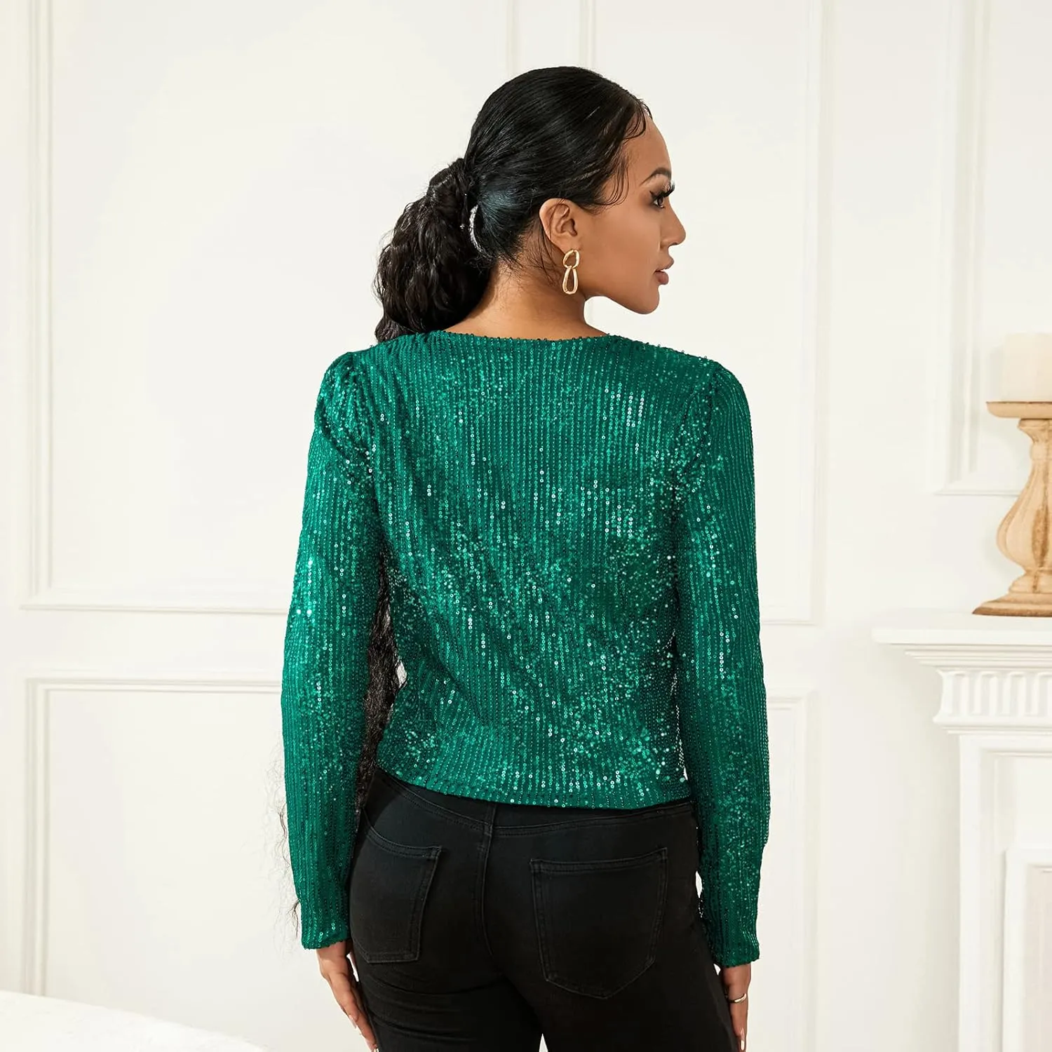 lisenraIn Women Sequin Jacket Lightweight Open Front Shiny Blazer Party Night Concert Long Sleeve Sparkly Cardigan Shrug