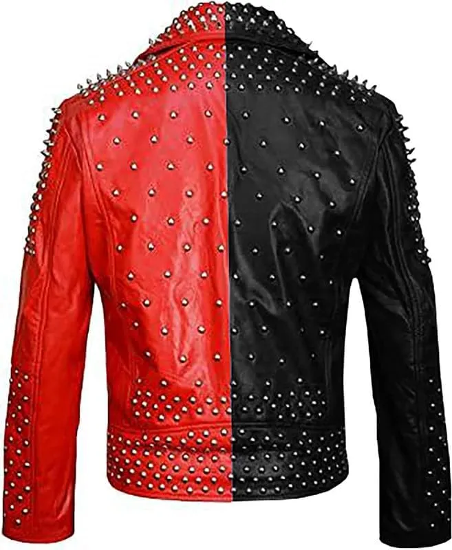 LP-FACON Mens Spike Motorcycle Punk Rock World Studded Retro Multicolor Biker Leather Jacket