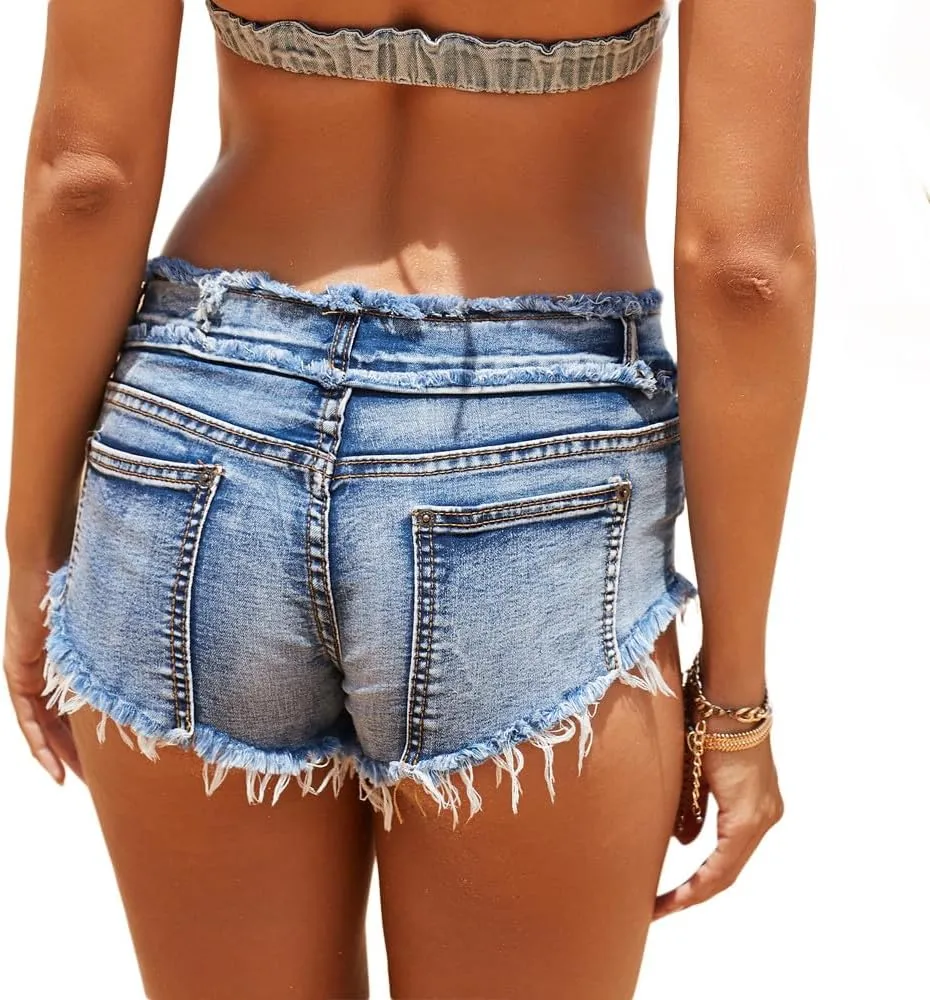 LUOBANIU Womens Fashion Sexy Low Waist Denim Jeans Shorts Mini Hot Pants Jeans Booty Ripped Jeans Beach Party Clubwear